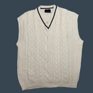 Bogner Cable Knit V-Neck Sweater Vest Large White designer preppy cable knit
